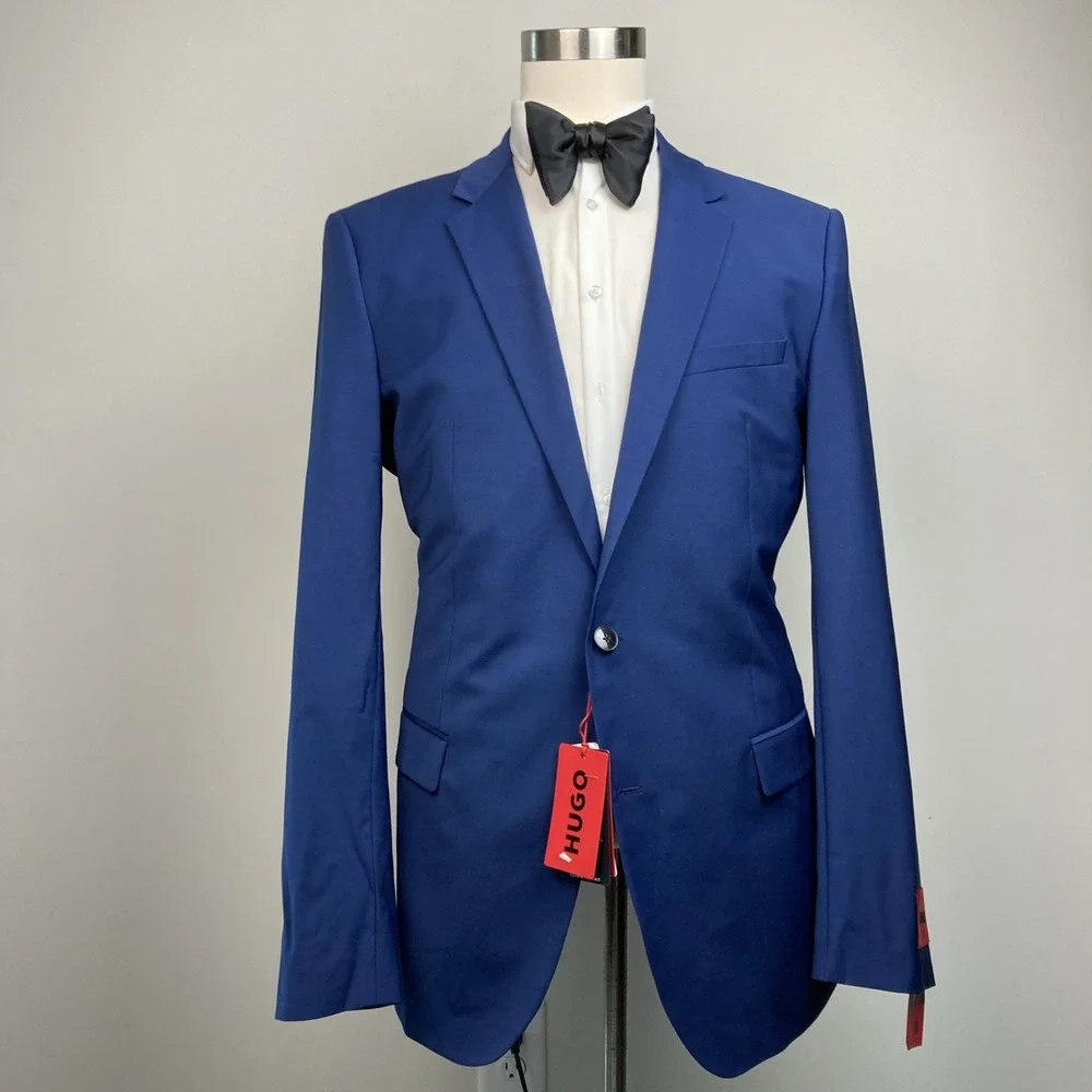 Hugo By Hugo Boss Mens 2-pc Suit Blazer Jacket 44L Blue Wool Pants 40W 33L